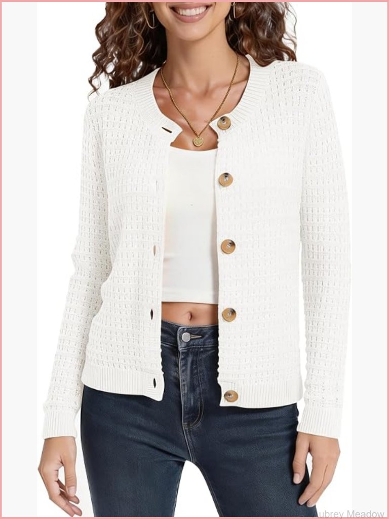 Cable Knit Cardigan Sweater Soft Button Down Long Sleeve